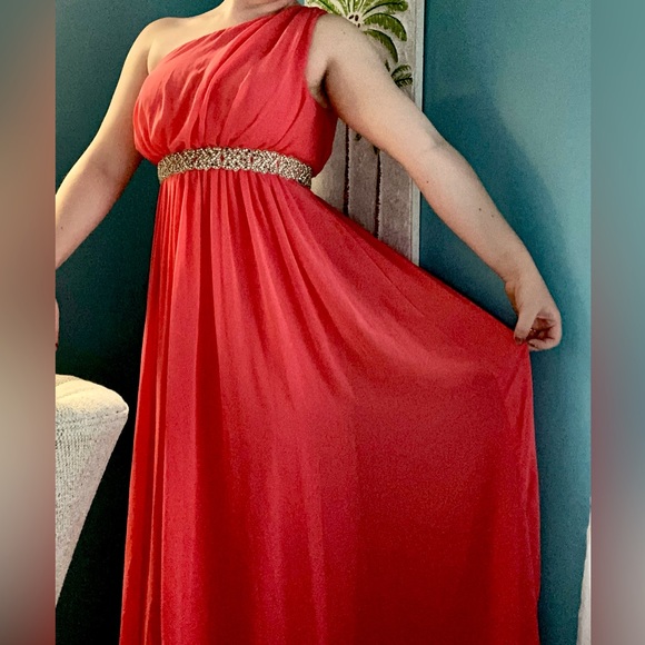 Bright Coral One Shoulder Prom Dress - Ally’s Collection - Picture 1 of 6